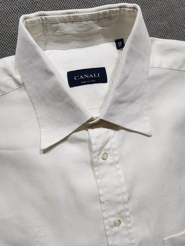 Canali Men's Shirt Long Sleeve  Cream White Cotton Made in Italy 17/43 - Image 2 of 4