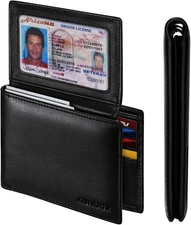 Genuine Leather Wallet – RFID Blocking, 12 Cards, 2 ID Windows, Gift Box, Men?