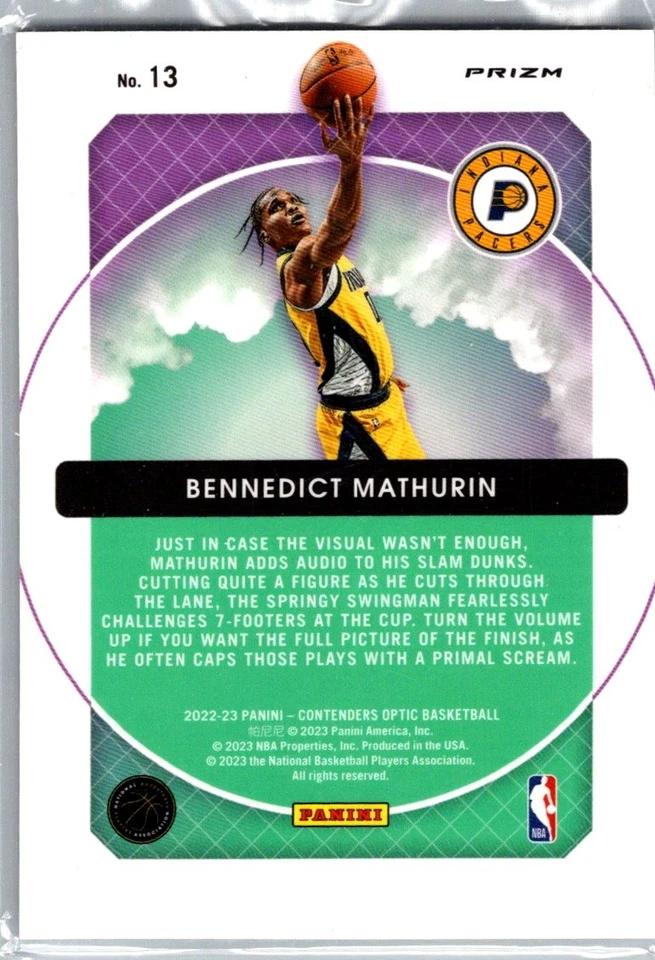 2022-23 Panini Contenders Optic #13 Bennedict Mathurin Hoop Dreams - Image 2 of 2