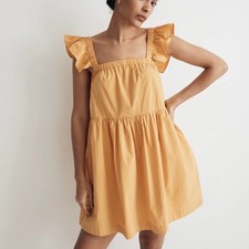MADEWELL Flutter Sleeve Square Neck Mini Dress Marigold XXS NK479