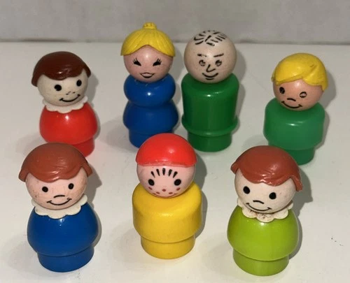 Lot Of 7 Vintage Fisher Price Little People Bald Man Women Kids