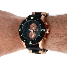 Men's Oversize Watch ICE STAR Black & Rose Gold Finish Black Silicone Band 50mm