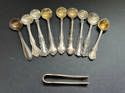 Lot of 9 Antique/ Vintage Sterling Silver Salt Spoons Gorham, etc. 40 grams