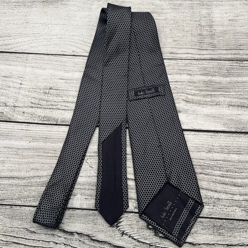 ITALO FERRETTI Tie Made In Italy LUXURY Platinum Gray Deep Navy Honeycomb EUC