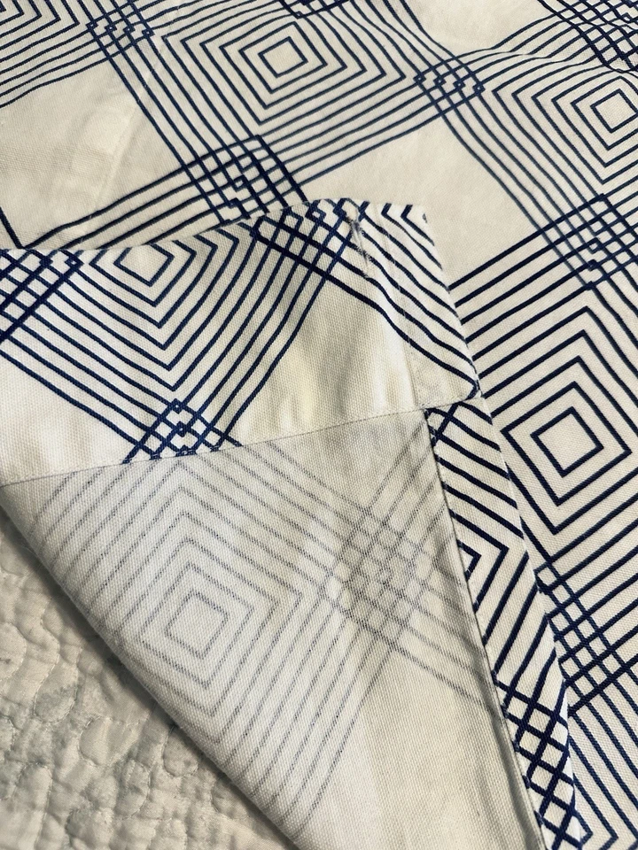 Crate & Barrel Shower Curtain Navy Blue Geometric 72"x 72" Made in India Cotton - Image 3 of 4