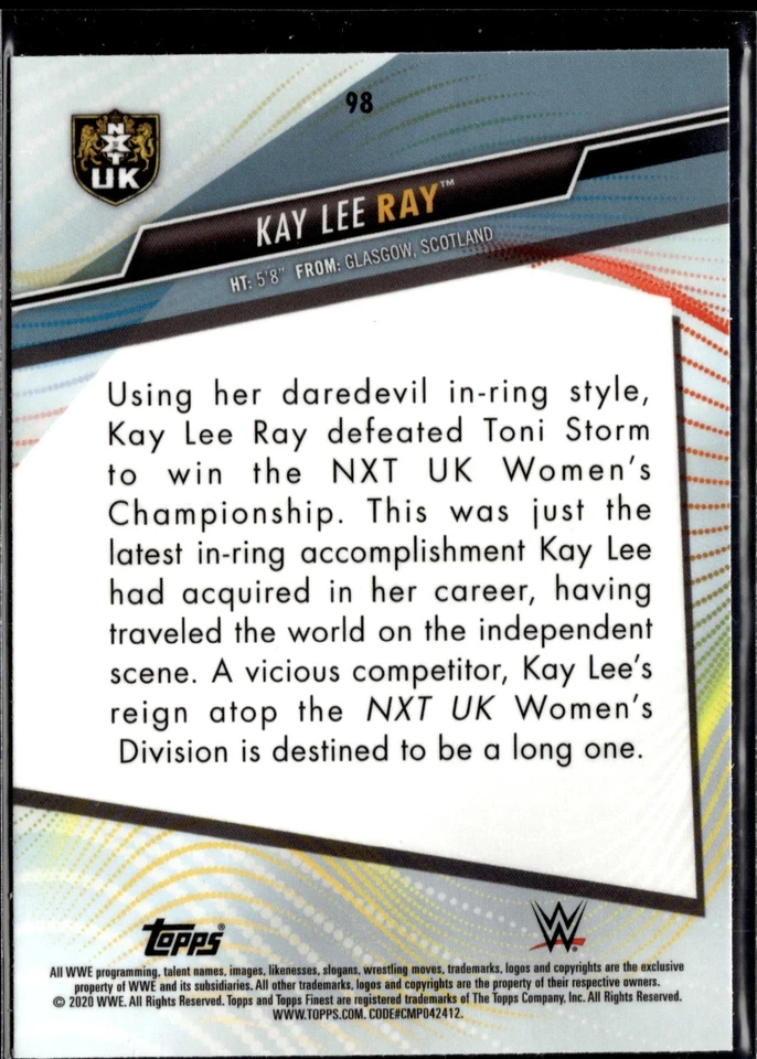 2020 Topps Finest WWE #98 Kay Lee Ray NXT UK Wrestling Card RC - Image 2 of 2