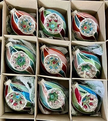 CHRISTOPHER RADKO 9 LARGE Shiny Brite Christmas Ornaments Radko Tulip Reflector Indents Dillards