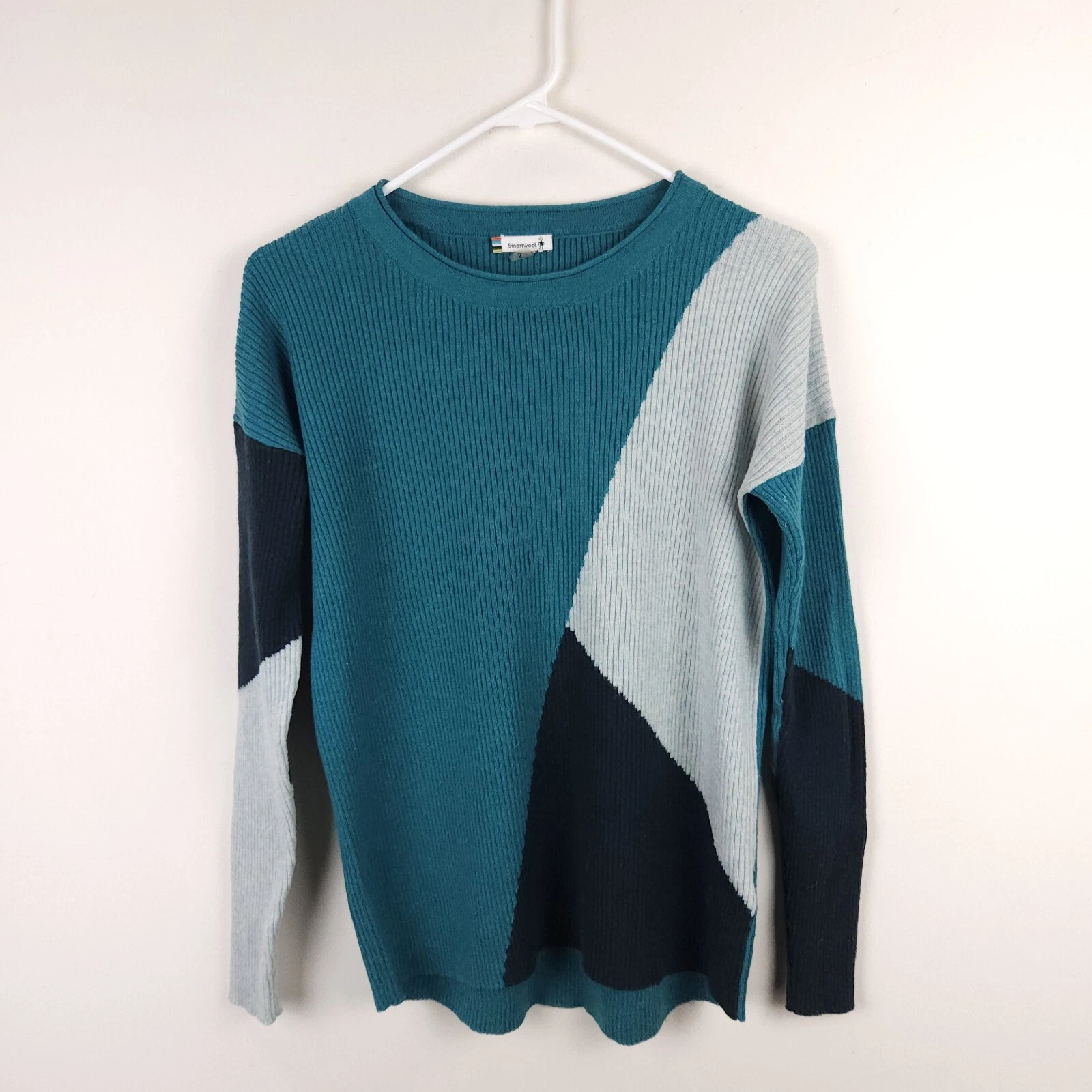 smartwool ribbed round neck wool nylon long sleeve sweater