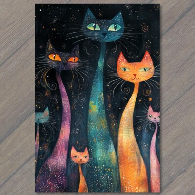 4x6'' Playful Cats Snakes Colorful Whimsical Fantasy Fun Fantasy Flower