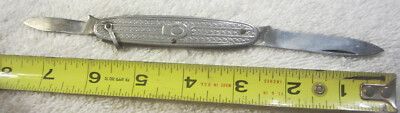 2 blade antique Pocket knife INOX VTG metal case,rare variety