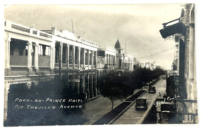 Vintage RPPC Port-au-Prince Haiti   Trujillo Avenue Street Scene Cars c.1940