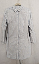 A New Day Blue White Striped Shirt Dress Tie Back Flared Slvs Size M 16688