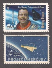 ALAN SHEPARD - FIRST AMERICAN IN SPACE 1961 - PROJECT MERCURY - 2 U.S. STAMPS