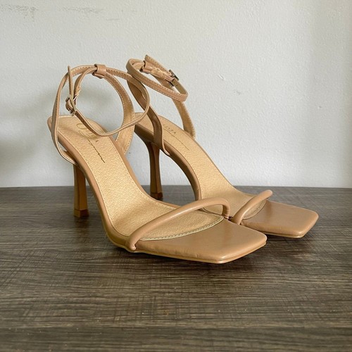 Olivia Ferguson Women Light Brown Nude Strappy Heeled Square Toe Sandals Size 8