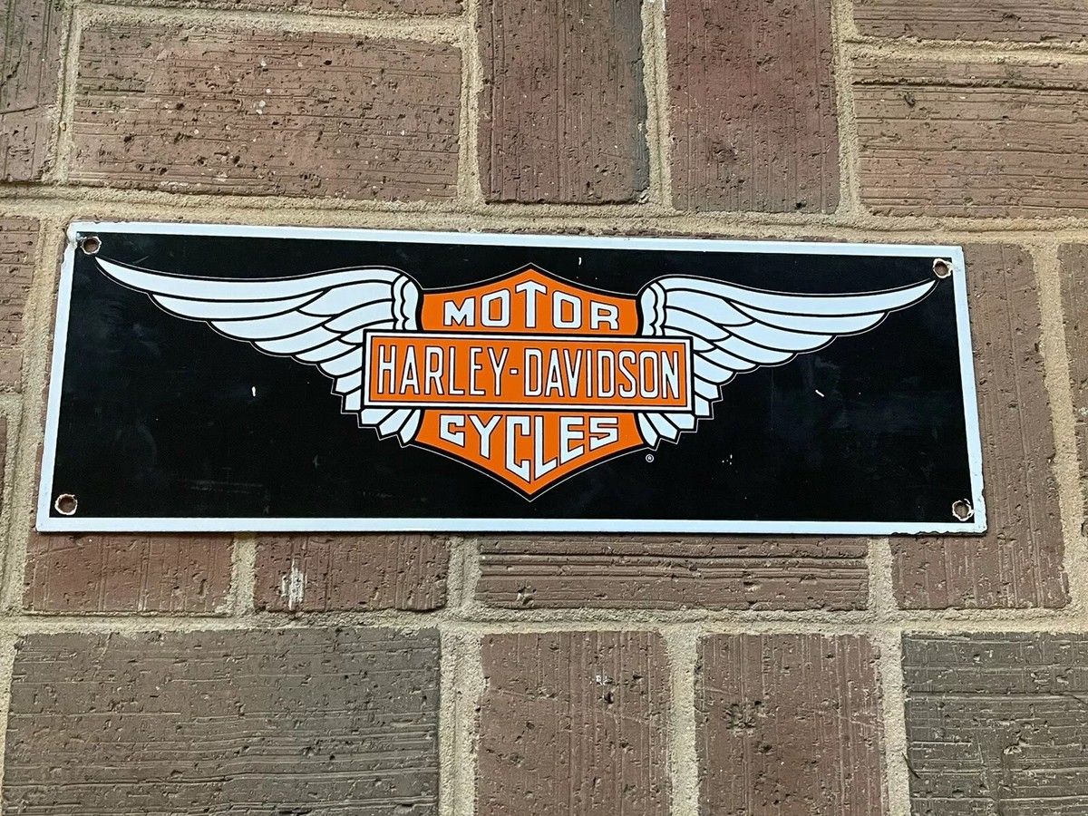 VINTAGE HARLEY DAVIDSON MOTORCYCLE PORCELAIN METAL LABEL SIGN