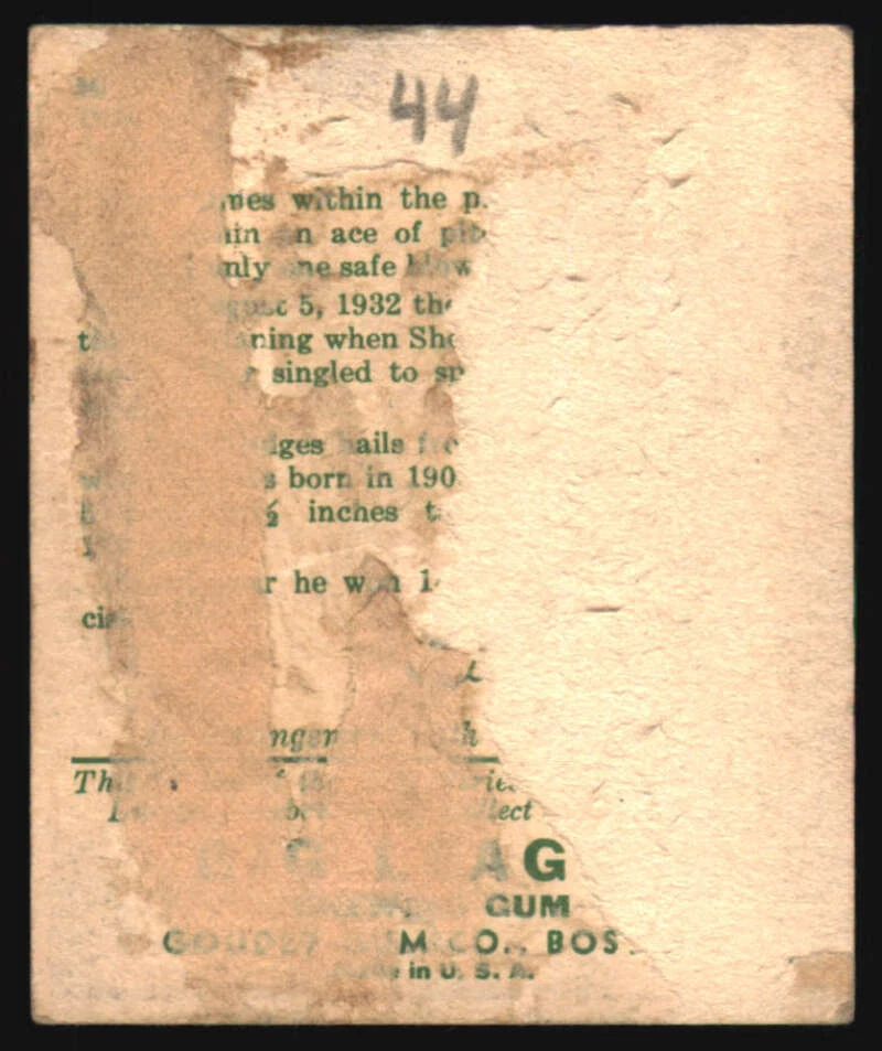 1934 Goudey #44 Tommy Bridges POOR Tigers 576065 - Image 2 of 2