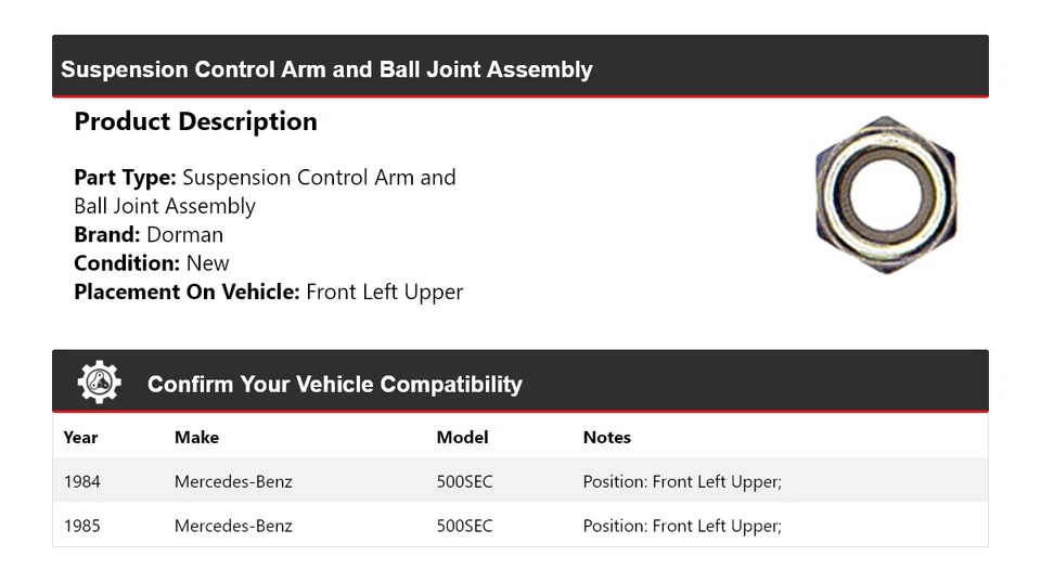 Conjunto de junta esférica braço de controle Dorman Mercedes-Benz 500SEC 1984-1985 - Imagem 2 de 4