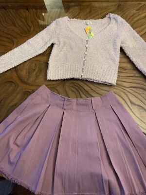 Sexy Soft Mauve Bling Shimmer Crop Top Sweater And Mauve Skater Skirt Emo Chic 