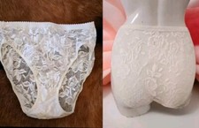 Vtg 90's Victoria's Secret Cream Lace Signature High Leg Brief Panties! Size M