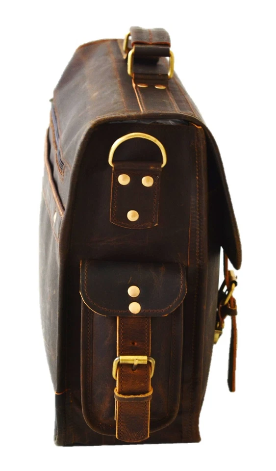 Bolso Maletín Bandolera Marrón Mensajero Oficina Portátil Cuero 16 Pulgadas para Hombres Nuevo Foto 4 de 4