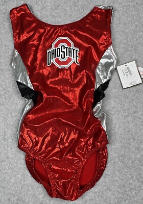 NWT Foxy's Ohio State OSU Red Silver Foil  Gymnastics Leotard Size Girls Size 10
