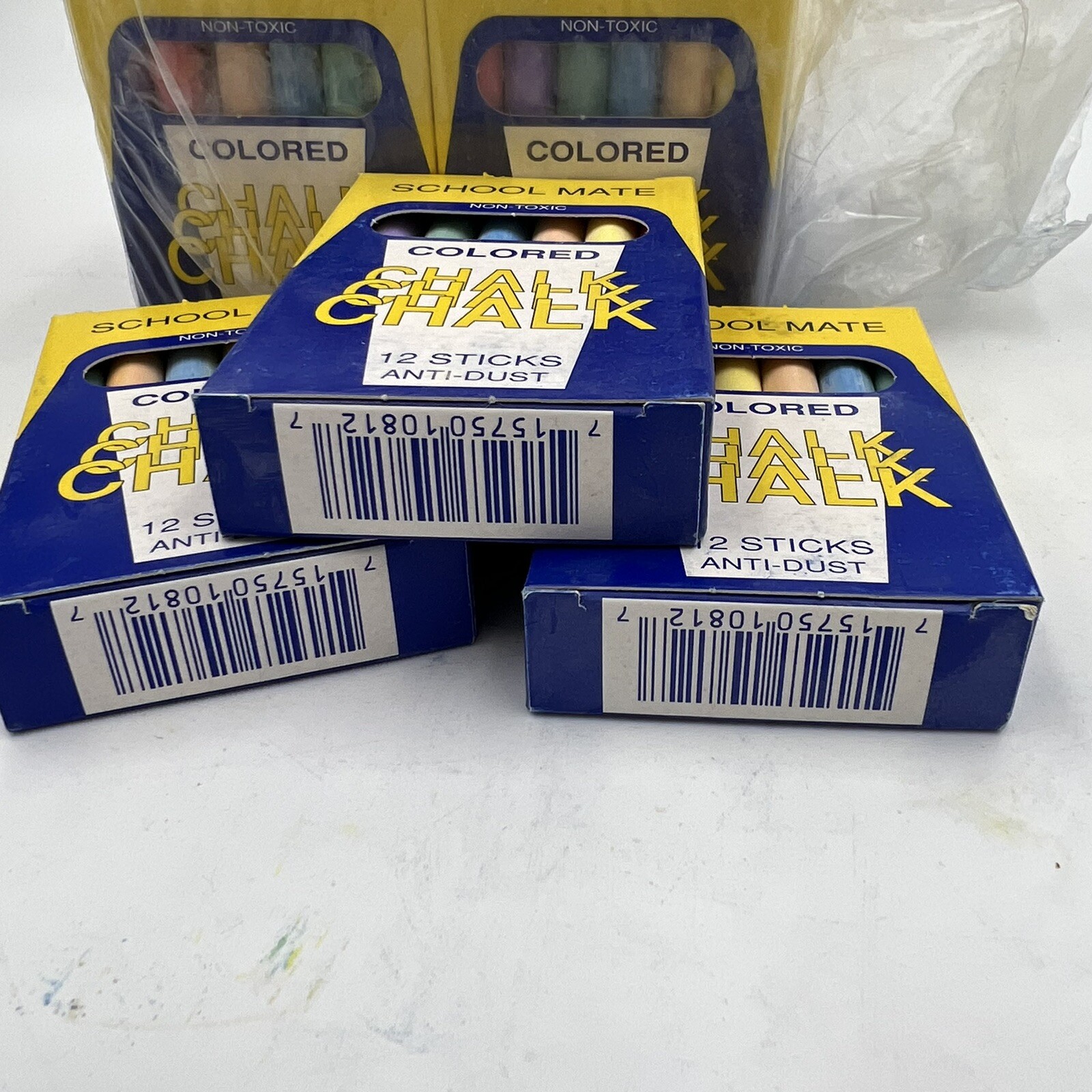 NOS School Mate Lot 11 Boxes = 108 Colored Chalk Anti Dust Non Toxic Made Israel