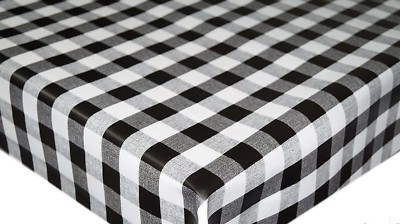 SCHLICHTE TRADITIONELLE GINGHAM KARO SCHWARZ WEISS PVC ÖL VINYL TISCHDECKE ABWISCHBAR