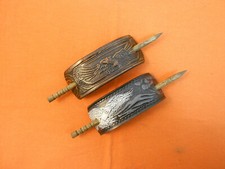 2 Leather Hair Barrettes w Sticks, Ponytail, Eagle Designs, Hand Crafted 207