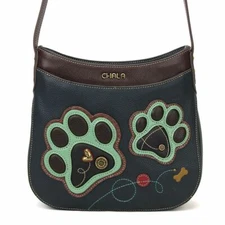 NEW CHALA NAVY BLUE DOUBLE PAW PRINTS CRESCENT CROSSBODY TOTE BAG PURSE FAUX LEA