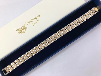 MENS BIO MAGNETIC STAINLESS STEEL PAIN RELIEF/HEALTH BRACELET SILVER/GOLD AJMB