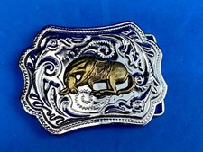 Saddle Bronc Western Cowboy Horse Gold  Silver Tone Floral Belt Buckle