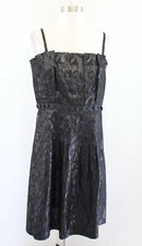 Tory Burch Black Metallic Shimmer Cheetah Embossed Pleated Dress Cocktail Sz 12