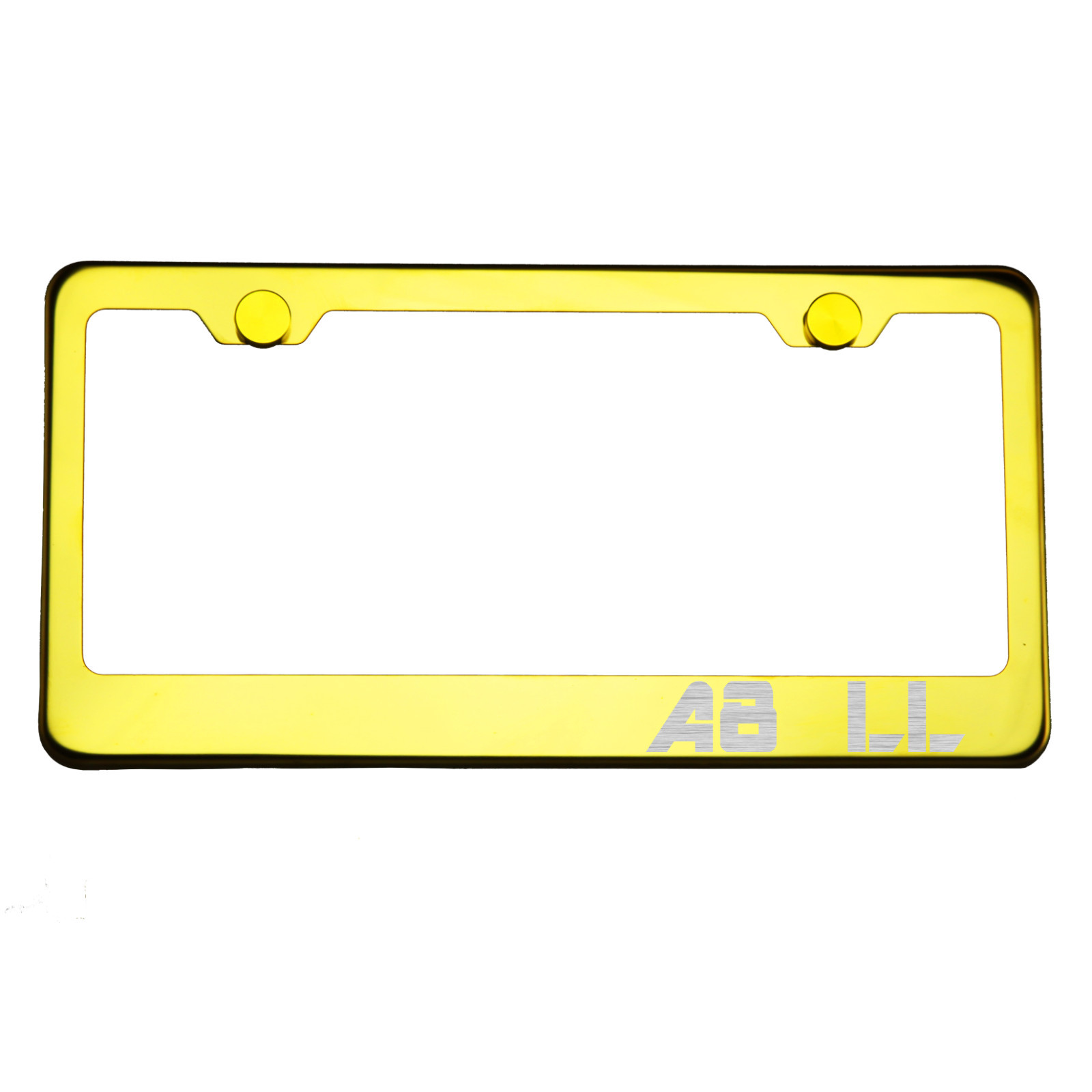 Gold Chrome License Plate Frame A8 LL Laser Etched Metal Screw Cap