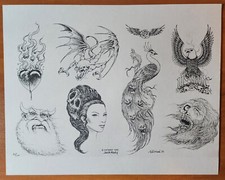 1988 VINTAGE Jack Rudy Traditional Tattoo Flash Sheet Tattooland Biker, Eagle