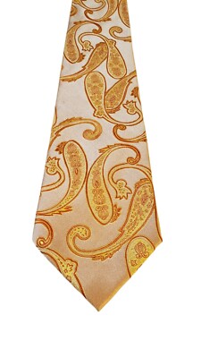 Paul Malone Palm Beach Neck Tie Mens Orange Yellow Paisley 100% Silk Business