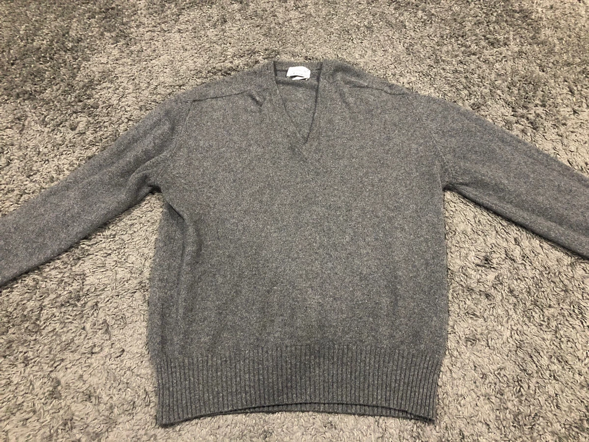 Vintage Carroll Co V Neck Cashmere Sweater L XL Gray Long Sleeve Scotland Hole