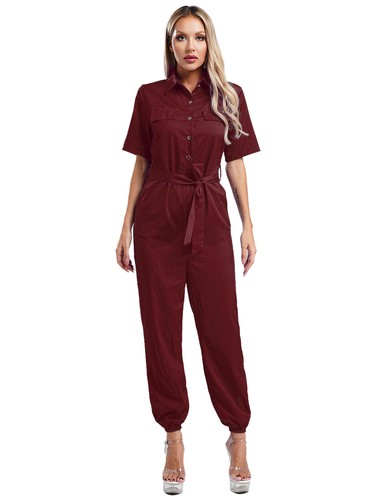 Womens Rompers Turn-down Jumpsuit Stylish Overalls Costume Workwear One Piece - Picture 91 of 113