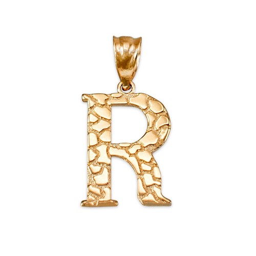 Yellow Gold Nugget Letter Initial Pendant Necklace - Picture 59 of 75