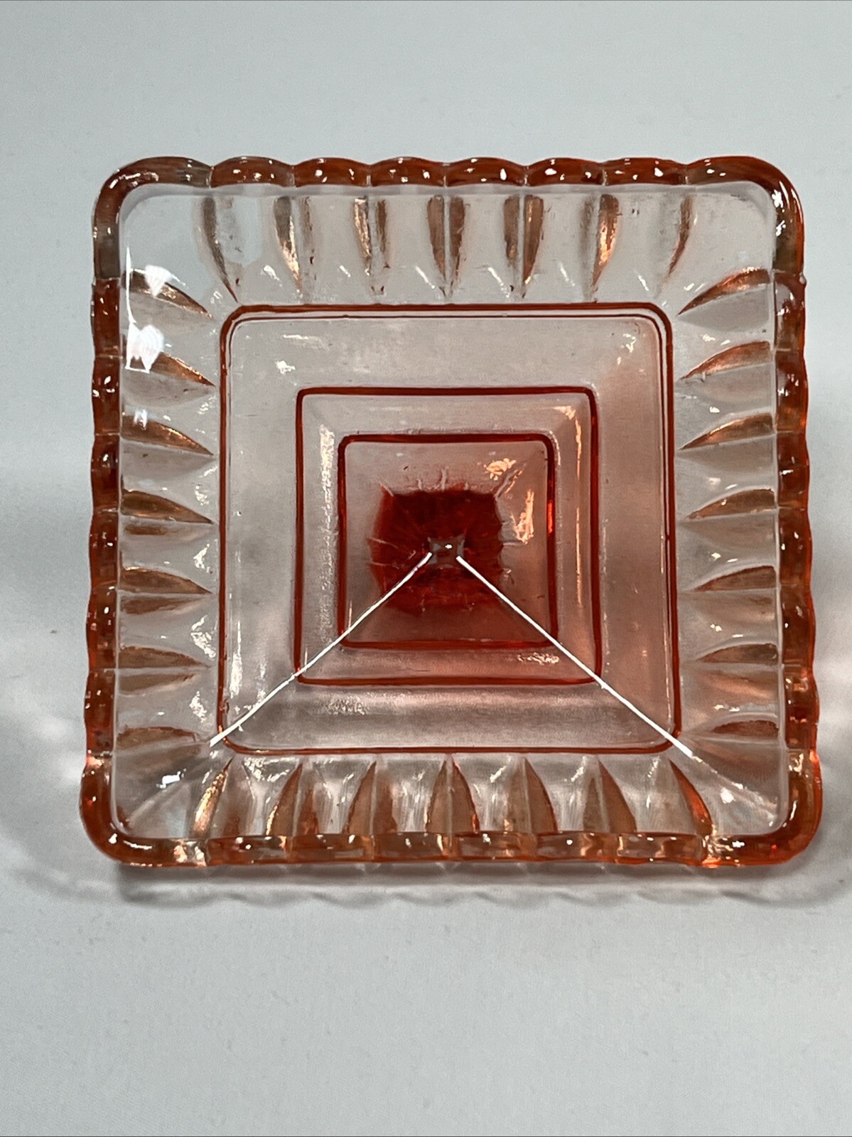 Vintage Jeanette Wedding Box  Amberina Red Square Pedestal Candy Dish