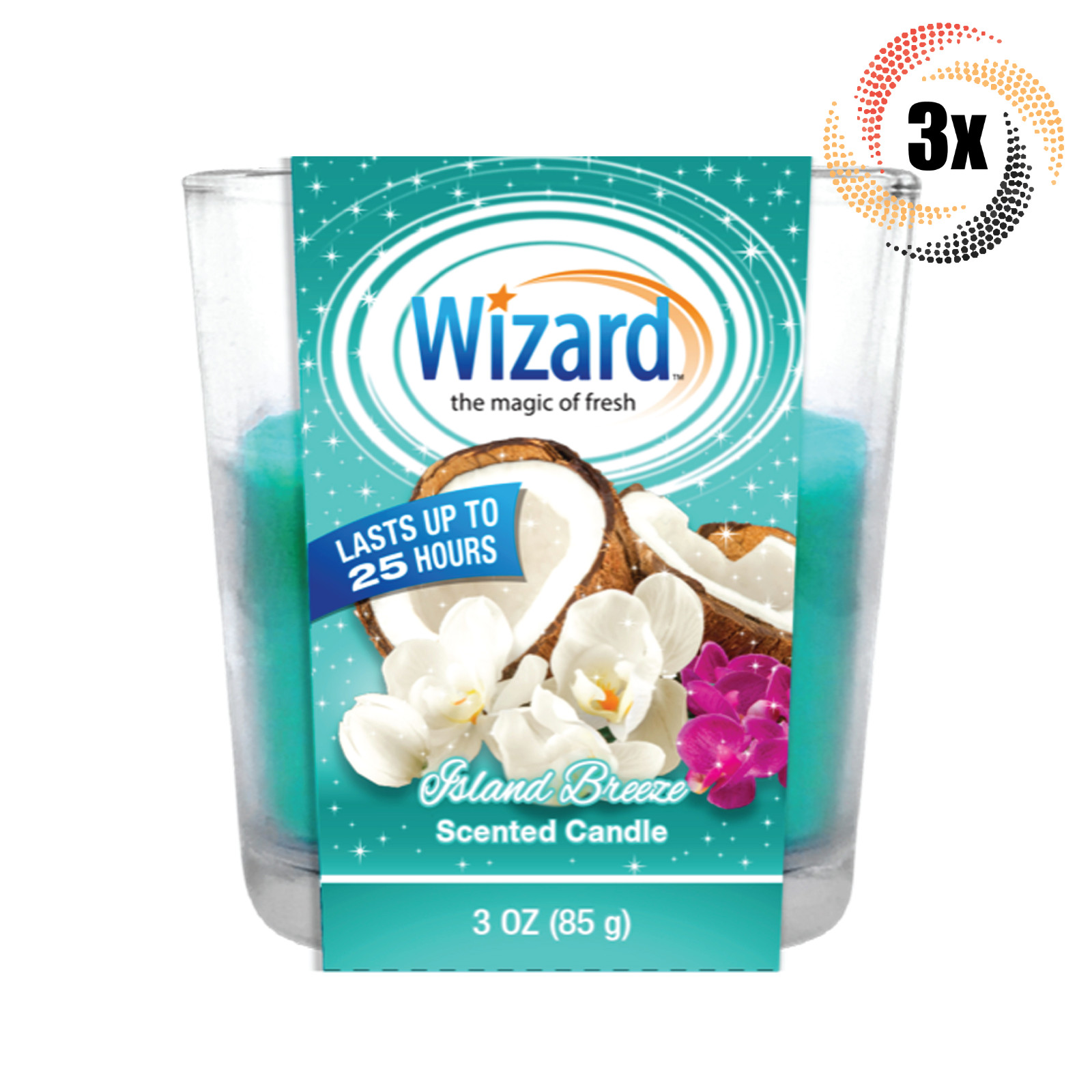 3x Candles Wizard Island Breeze Scented 25 Hour Candles 3oz Fast Shipping 3290₽