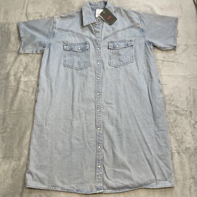 Levi s Denim Dress Small Womens NWT Elowen Western Pearl Snap Oversized