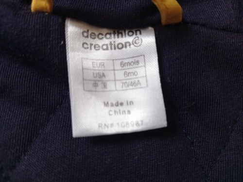 DECATHLON Gefütterte Wetter-Jacke Kapuze 74/80 gelb dunkelblaues Steppfutter RV - Bild 17 von 18