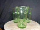 Set of 3 Uranium Green Depression Vaseline Glass Flat 6 ounce Tumbler.