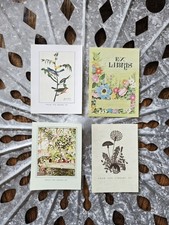 Set Of 4 Vintage Bookplates, Plants, Garden, Birds, Paper Ephemera