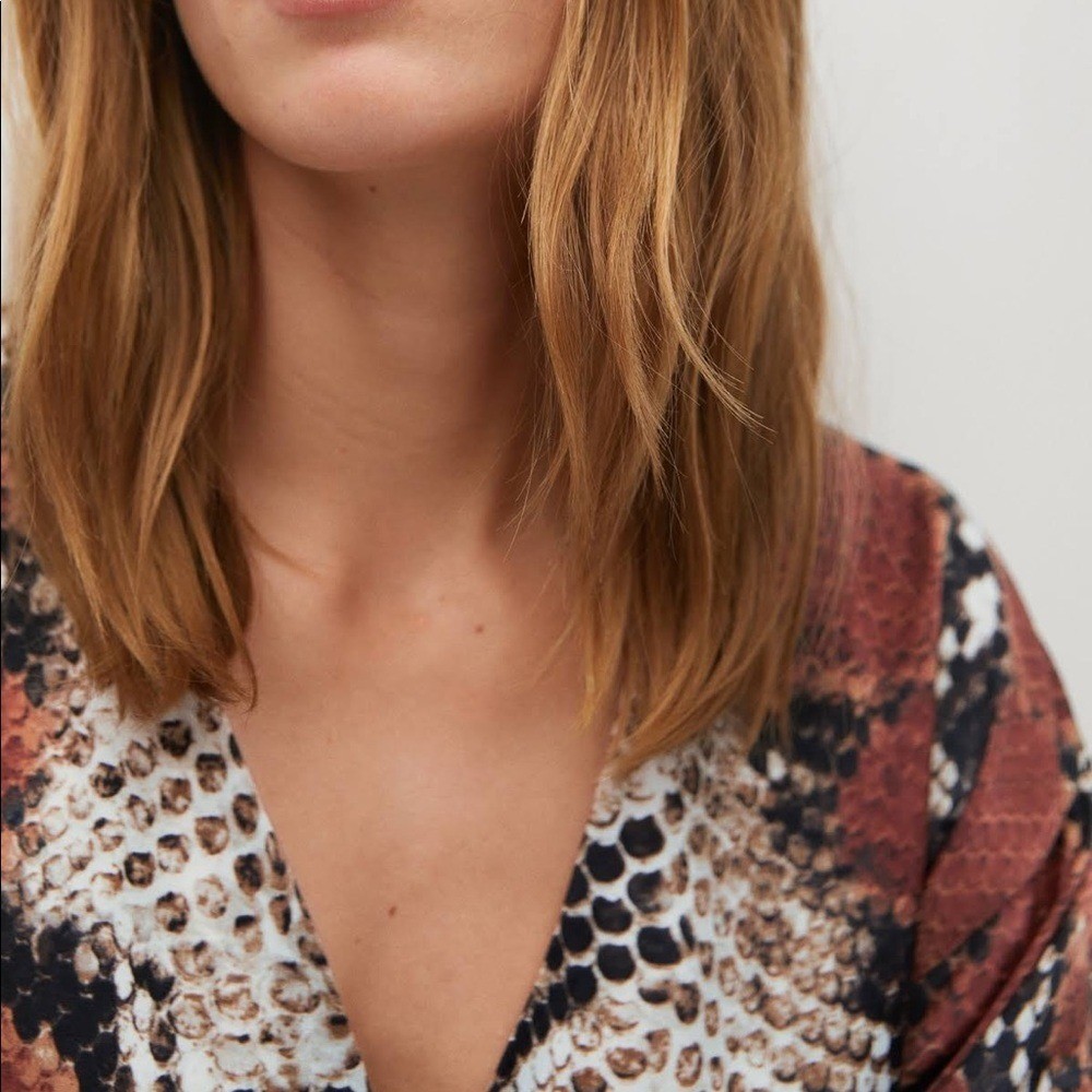 Mango Snake Print Midi Dress Dress Flowy Midi V-Neck Long Sleeves Size 4 NWT thumbnail 11