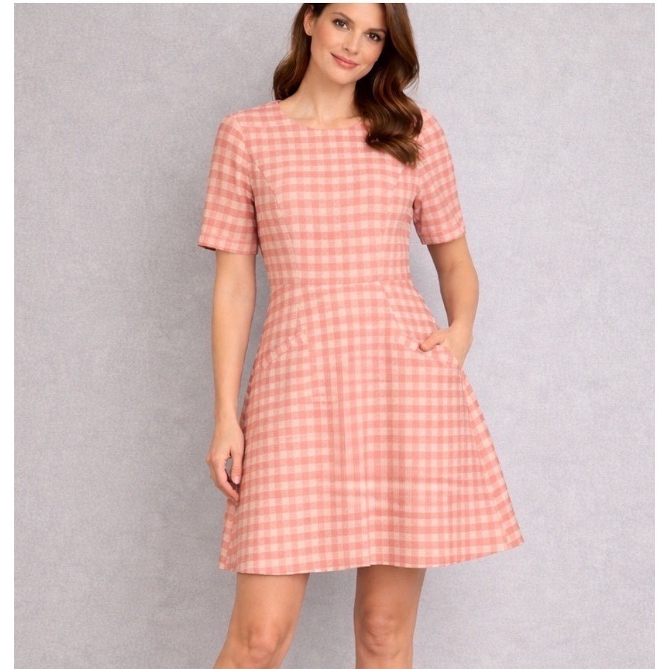 J Crew Womens Dress 0 Pink Gingham Check Terry Tweed Fit Flare Feminine  Preppy | eBay
