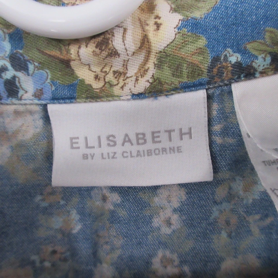 Camisa Liz Claiborne Mujer 20 Azul Floral Botón Blusa Vintage Algodón Foto 4 de 4