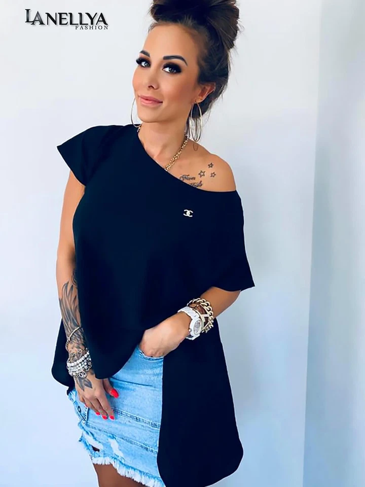 Lola Bianka Bluse Schwarz – One Shoulder Look elegant - Bild 2 von 2