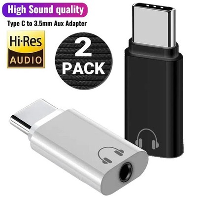 2 Pack USB-C Type C Adapter Port to 3.5MM Aux Audio Jack Earphone Headphone US