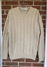 Wellen Huckberry Seawool Fisherman Cable Knit Sweater Men L Tan Marled Preppy